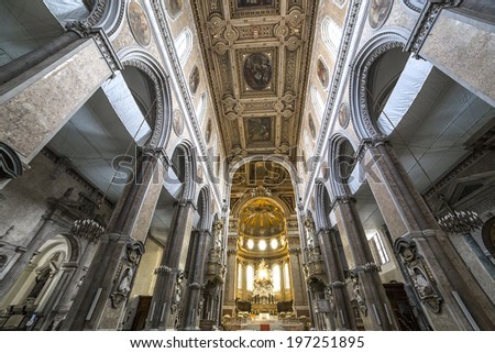 NAPLES, ITALY Ã¢Â?Â? MAY 16, 2014 : Interiors and details of the Duomo, cathedral of Naples, built 14th century for saint Januarius, camapnia, Italy, May 16, 2014,  in Naples, Italy.