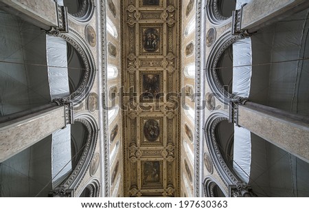 NAPLES, ITALY - MAY 16, 2014 : Interiors and details of the Duomo, cathedral of Naples, built 14th century for saint Januarius, camapnia, Italy, May 16, 2014,  in Naples, Italy.