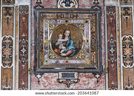 NAPLES, ITALY  MAY 16, 2014 : Interiors, paintings and details of San Paolo Maggiore church,  May 16, 2014,  in  Naples, Italy.