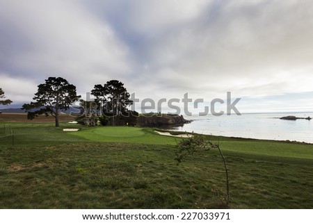 PEBBLE BEACH, CALIFORNIA - SEPTEMBER 25, 2014 : The public golf course of Pebble Beach, near Monterey, California, USA,   september 25, 2014,  in  Monterey, California, USA