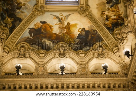 PARIS  DECEMBER 22 : An interior view of Opera de Paris, Palais Garnier, It was built from 1861 to 1875 for the Paris Opera house an is shown on DECEMBER 22, 2012 in Paris.