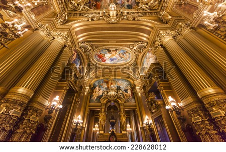 PARIS - DECEMBER 22 : An interior view of Opera de Paris, Palais Garnier, It was built from 1861 to 1875 for the Paris Opera house an is shown on DECEMBER 22, 2012 in Paris.
