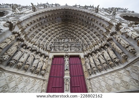 AMIENS, FRANCE AUGUST 07, 2014: Interiors and architectural details of  the gothic cathedral of Amiens, on august 07, 2014,  in  Amiens, France.