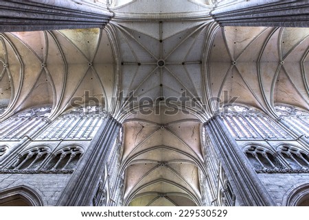 AMIENS, FRANCE - AUGUST 07, 2014: Interiors and architectural details of  the gothic cathedral of Amiens, on august 07, 2014,  in  Amiens, France.