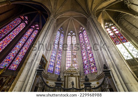 AMIENS, FRANCE Ã¢Â?Â? AUGUST 07, 2014: Interiors and architectural details of  the gothic cathedral of Amiens, on august 07, 2014,  in  Amiens, France.