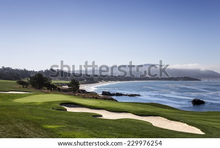 PEBBLE BEACH, CALIFORNIA  SEPTEMBER 23, 2014 : The public golf course of Pebble Beach, near Monterey, California, USA,   september 23, 2014,  in  Monterey, California, USA