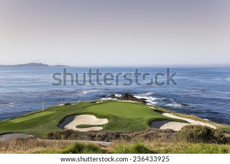 PEBBLE BEACH, CALIFORNIA-SEPTEMBER 23, 2014 : The public golf course of Pebble Beach, near Monterey, California, USA, september 23, 2014, in  Monterey, California, USA