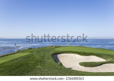 PEBBLE BEACH, CALIFORNIA - SEPTEMBER 23, 2014 : The public golf course of Pebble Beach, near Monterey, California, USA, September 23, 2014, in  Monterey, California, USA