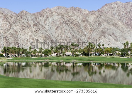 RANCHO MIRAGE, CALIFORNIA - APRIL 02, 2015 : View of golf course at the ANA inspiration golf tournament on LPGA Tour, April 02, 2015, Rancho Mirage golf course, California, USA.