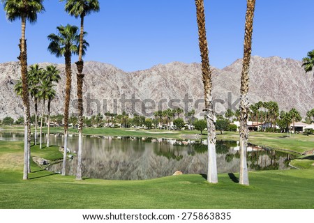 RANCHO MIRAGE, CALIFORNIA - APRIL 04, 2015 : View of golf course at the ANA inspiration golf tournament on LPGA Tour, April 04, 2015, Rancho Mirage golf course, California, USA.