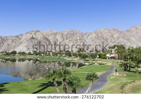 RANCHO MIRAGE, CALIFORNIA - APRIL 04, 2015 : View of golf course at the ANA inspiration golf tournament on LPGA Tour, April 04, 2015, Rancho Mirage golf course, California, USA.
