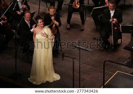PARIS, FRANCE - MAY 10, 2015 : Anna Netrebko in concert at theatre des champs elysees, Paris, France, may 10, 2015