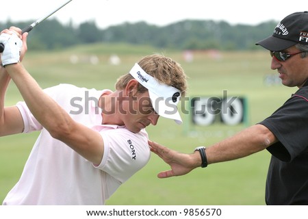 Raphael Jacquelin working with coach Alain Alberti, Open de France Alstom, Golf National, Albatros course, Paris, june 2006