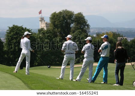 GENEVA - SWITZERLAND - AUGUST 17 : Antti Ahokas , FIN,  and pro-am team, Trophee du golf club de Geneve, august 17, 2008, Geneva, switzerland, European challenge Tour.