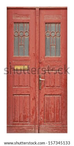 Old wooden door on white background