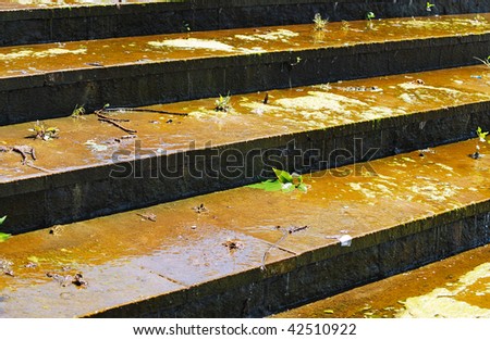 Wet, rusty stairs