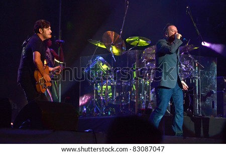 BELGRADE, SERBIA-AUGUST 18: Jim Kerr and Charlie Burchill the core of the band Simple Minds perform at the Belgrade Beer Fest on August 18, 2011 in Belgrade, Serbia.
