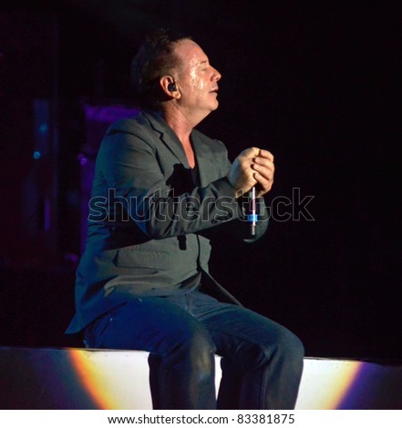 BELGRADE, SERBIA-AUGUST 18: Jim Kerr,  the core of the band Simple Minds, performs at the Belgrade Beer Fest on August 18, 2011 in Belgrade, Serbia.