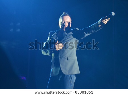 BELGRADE, SERBIA-AUGUST 18: Jim Kerr,  the core of the band Simple Minds, performs at the Belgrade Beer Fest on August 18, 2011 in Belgrade, Serbia.