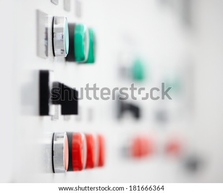Closeup of control panel at the pumping station, focus forward