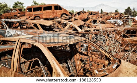 A lot of used cars in the junkyard