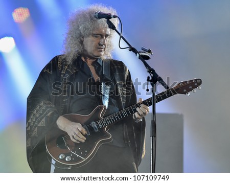 WROCLAW, POLAND - JULY 7: Queen + Adam Lambert concert during the Rock Festival in Wroclaw on July 7, 2012 in Wroclaw, Poland.