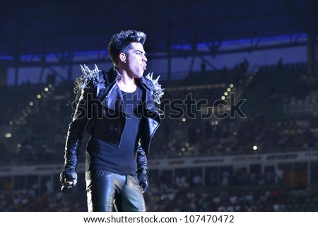 WROCLAW, POLAND - JULY 7:  Concert Queen + Adam Lambert in the Rock Festival in Wroclaw on July 7, 2012 in Wroclaw, Poland. New singer of the band Adam Lambert.