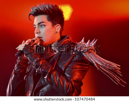 WROCLAW, POLAND - JULY 7: Adam Lambert singing with Queen during Rock in Wroclaw Festival on July 7, 2012 in Wroclaw, Poland.