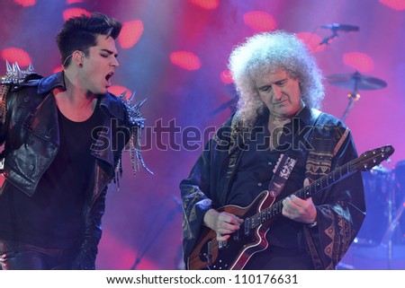 WROCLAW, POLAND - JULY 7:  Concert Queen + Adam Lambert in the Rock Festival in Wroclaw on July 7, 2012 in Wroclaw, Poland.