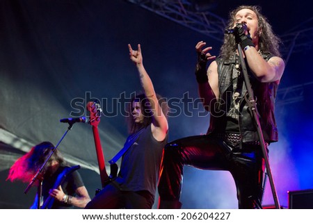 BOLKOW, POLAND - JULY 18, 2014: Concert band Moonspell during Castle Party dark independent festival. Castle  Party is annual festival with the gothic, rock and electro music.