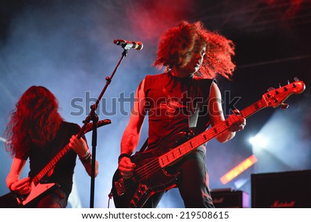 BOLKOW, POLAND - JULY 18, 2014: Concert band Moonspell during Castle Party dark independent festival. Castle  Party is annual festival with the gothic, rock and electro music.