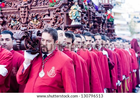 TORREMOLINOS, SPAIN - APRIL 06: traditional processions of Holy Week in the streets on April 06, 2012 in Torremolinos, Spain.