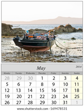 Calendar May 2014. Boats in Galicia, Spain.