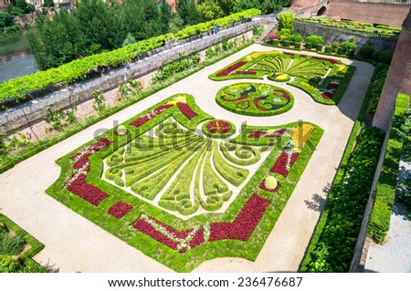 ALBI,FRANCE - JULY  24: Gardens of Palais de la Berbie, built in 13th century. Now it is the Toulouse-Lautrec Museum on July 24, 2014 in Albi,France.