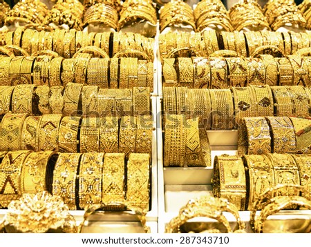 DUBAI, UAE - MARCH 16: Dubai Gold Souk on March 16, 2015 in Dubai, UAE. This traditional market is located in the central commercial district of Dubai.