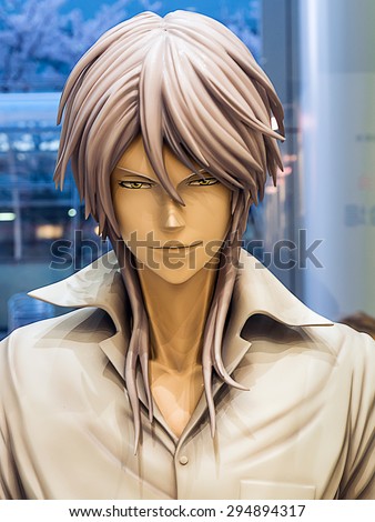 TOKYO; JAPAN - MARCH 30: Psycho-pass figures on March 30; 2015 in Tokyo; Japan. It is a Japanese anime television series that was produced by Production I.G, written by Gen Urobuchi.