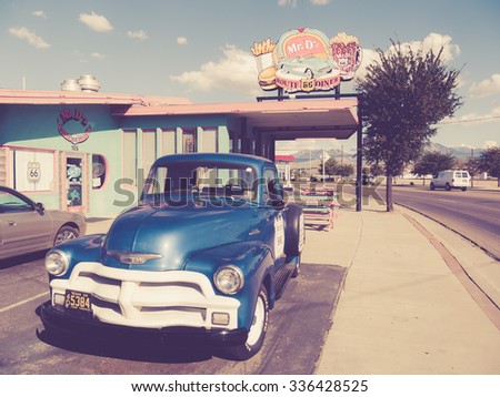 KINGMAN, USA - SEPTEMBER 06: Mr D\'z in historic Route 66 on September 06, 2015 in Kingman, United States. It is an original roadside Diner.