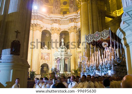 MALAGA, SPAIN - APRIL 01: traditional processions of Holy Week in the Cathedral on April 01, 2012 in Malaga, Spain. Procession of Humildad.