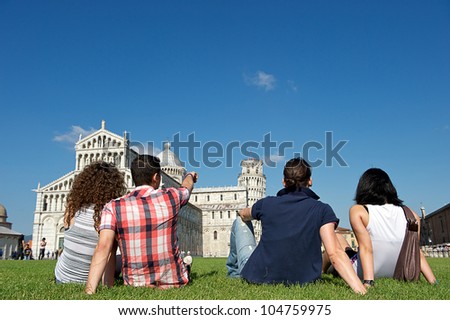 Four Friends on Vacation Visiting Pisa,Italy