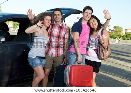 Four Friends Ready to Leave For Vacation,Italy