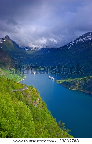 The Geiranger Fjord in Norway - most visited tourist sites  listed as a UNESCO World Heritage