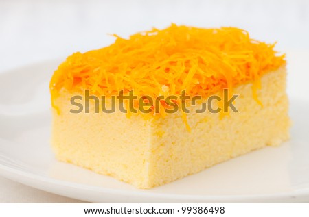 sweet yellow cake on white dish