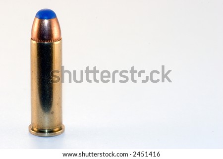 Caliber 38 police special pistol cartridge with a special fragmenting bullet. Isolated on a white background with plenty of space for text.