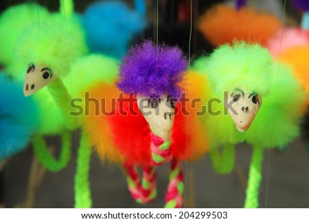 Colorful hanging fluffy ostrich toy