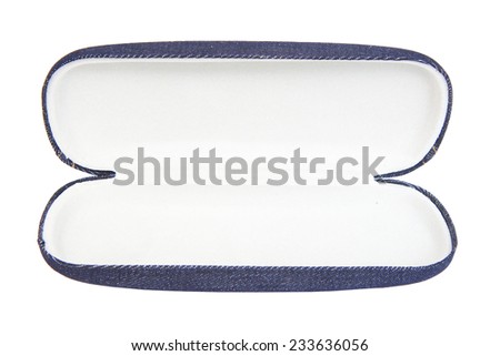 Blue jeans eyeglass case isolated on white background