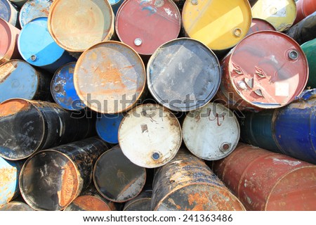 Pile of rusty fuel and chemical drums