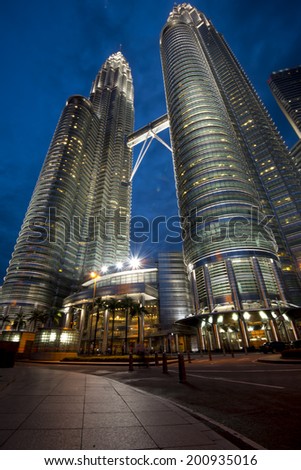 KUALA LUMPUR -CIRCA May 2014: Petronas Twin Towers during night  in Kuala Lumpur, Malaysia. Petronas Towers are twin skyscrapers and were tallest buildings in the world until 2004.