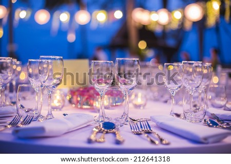 Table setting for wedding or event