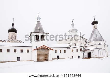 Ferapontov monastery. Architecture of the Russian North. Winter, snow.