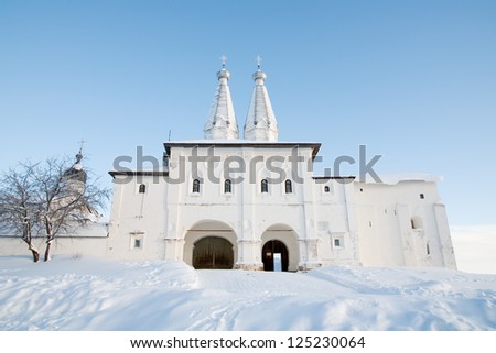 Ferapontov monastery. Architecture of the Russian North. Winter, snow.